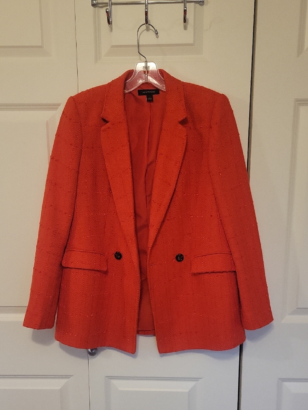 Ann Taylor Orange Tweed Double-Button Blazer